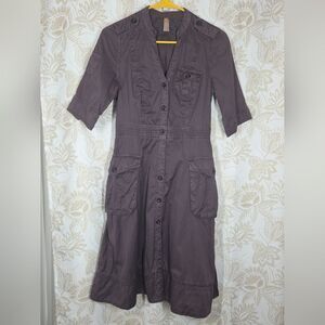 MAEVE ANTHROPOLOGIE UTILITARIAN SAFARI MILITARY 100% COTTON DRESS sz 2 POCKETS